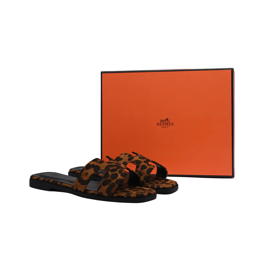 Hermes Oran Flat Slide leather sandals with snake animal print Woman H38-17 Tiger
