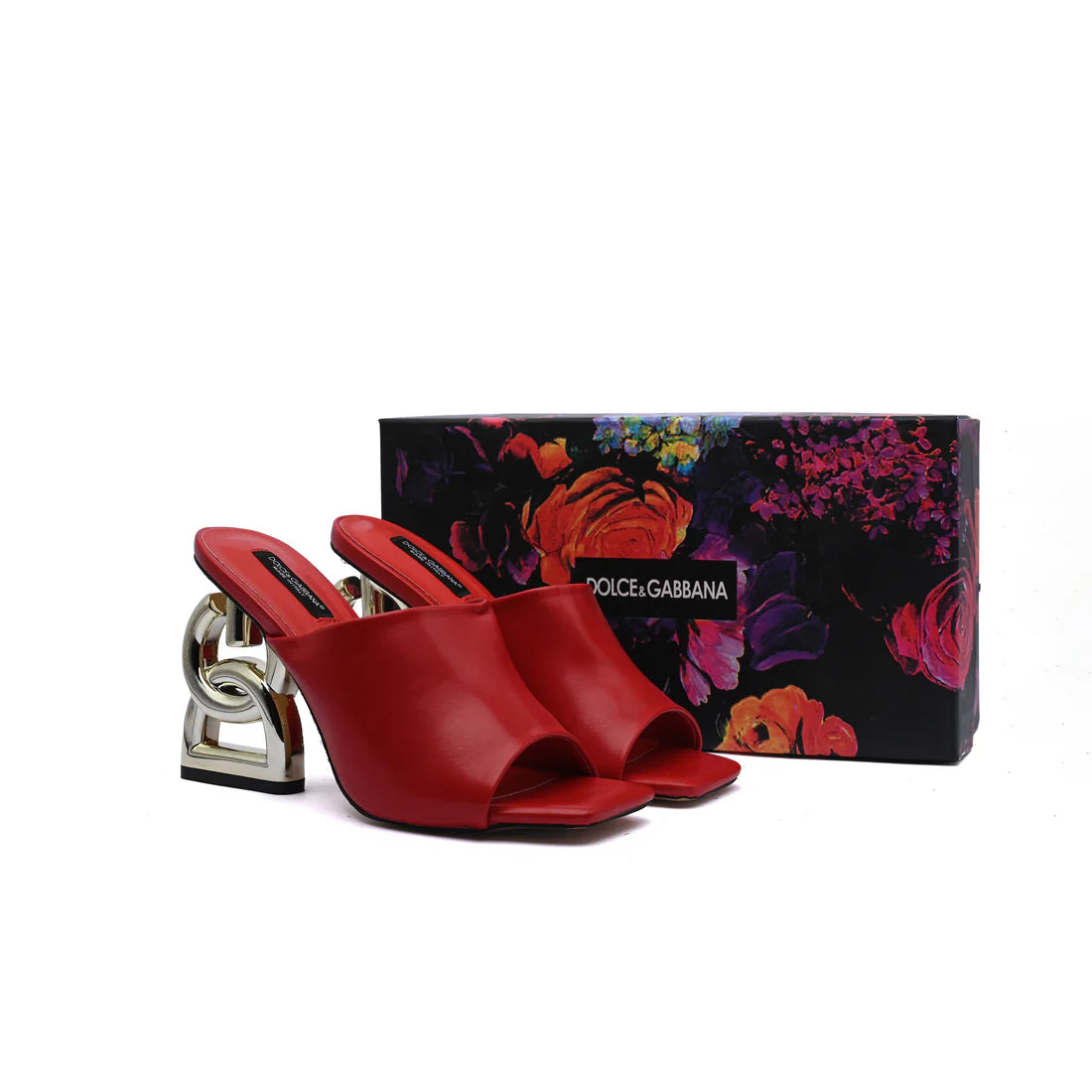 Dolce & Gabbana Patent Leather Sandals Mules with Heel DG Woman 202-1 Red