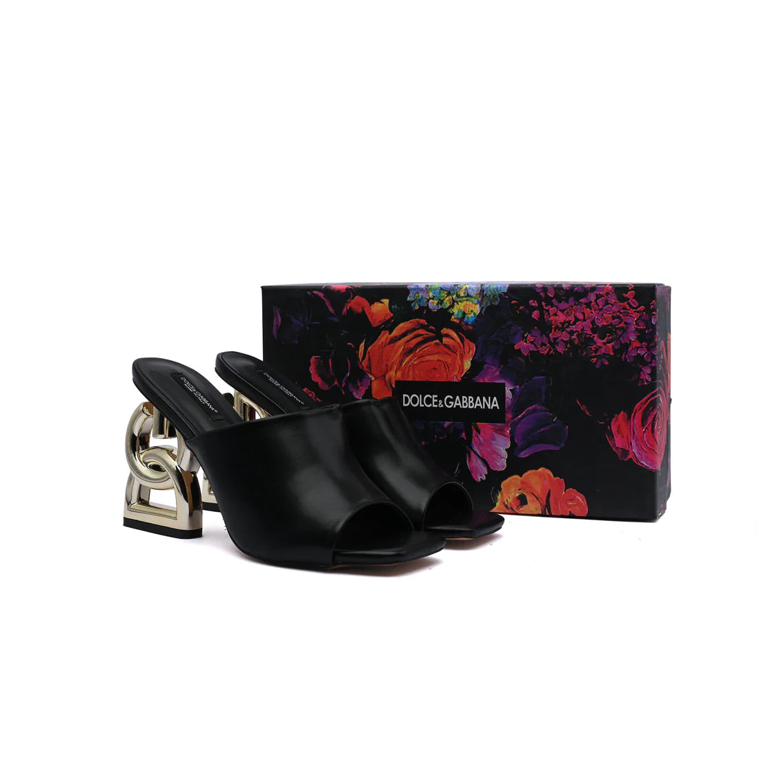 Dolce & Gabbana Patent Leather Sandals Mules with Heel DG Woman 202-1 Black