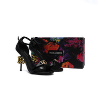 Dolce & Gabbana Sculpted Heel Baroque DG Patent Black Leather Sandal Heels Woman DG-19 Black