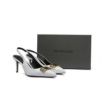 Balenciaga Square Knife BB Slingback Pumps Open Back 8812-5 White