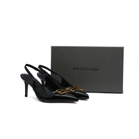 Balenciaga Square Knife BB Slingback Pumps Open Back 8812-5 Black