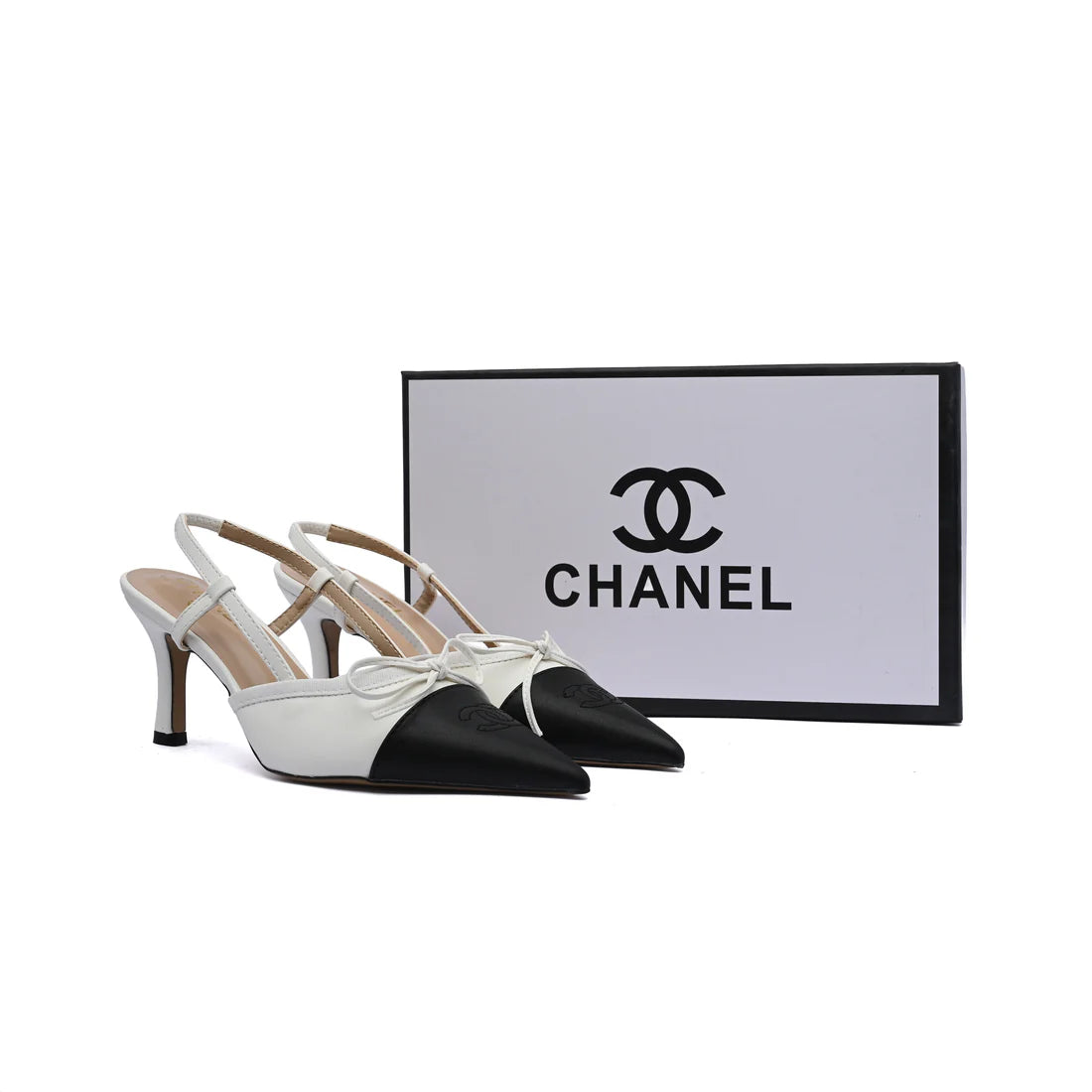 Chanel Luxury Leather Slides Designer High Heels Sandals Woman 7425 White