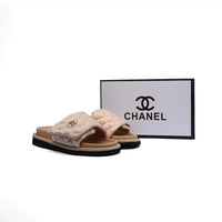 Chanel Lambskin Quilted CC Espadrille Slip On Slipper Woman 9958-8 Beige