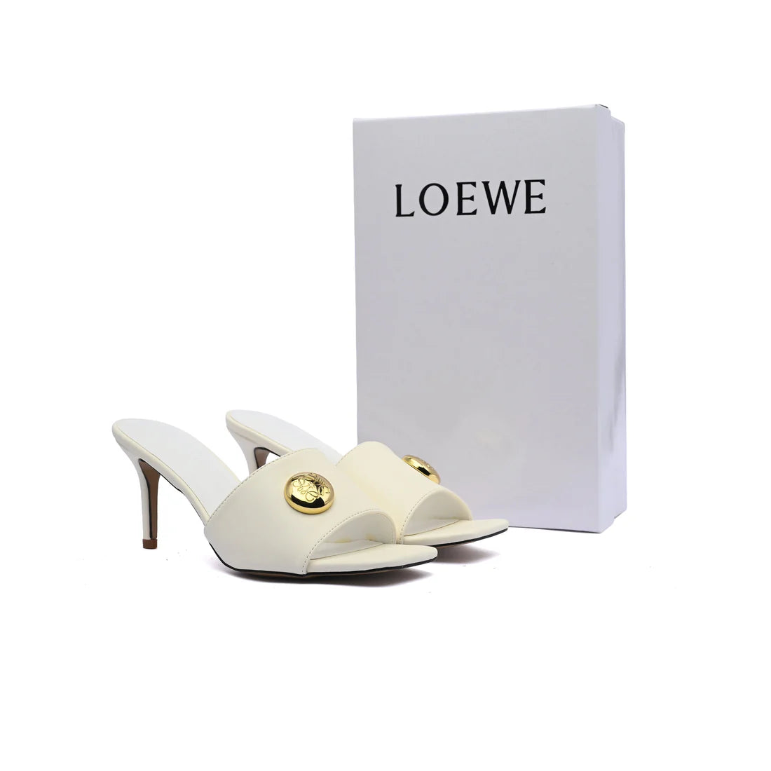LOEWE Pebble Slide Leather Mules Heels Woman 053 Off-White