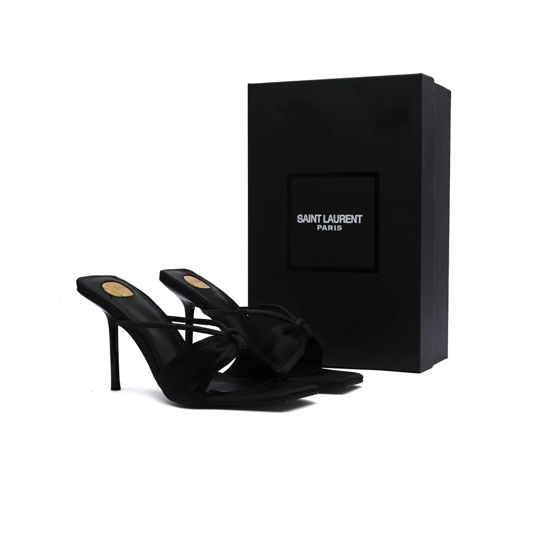Saint Laurent Sexy Woman Slippers Heeled Open Toe for Women 71-7 Black