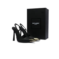 Saint Laurent Gold Tipped Slingback Pumps Leather Opyum With distinctive heels Woman 227-8 Black