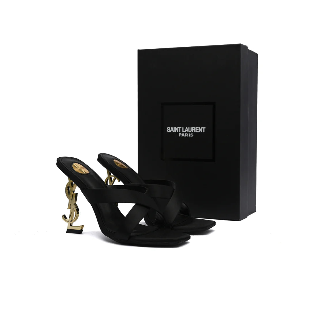 Saint Laurent Opyum Satin Mules With distinctive heels Woman 1259 Black