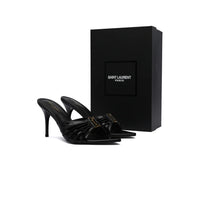 SAINT LAURENT Babylone embellished gathered glossed leather Tipped Slingback Pumps Woman Y5316-2 Black