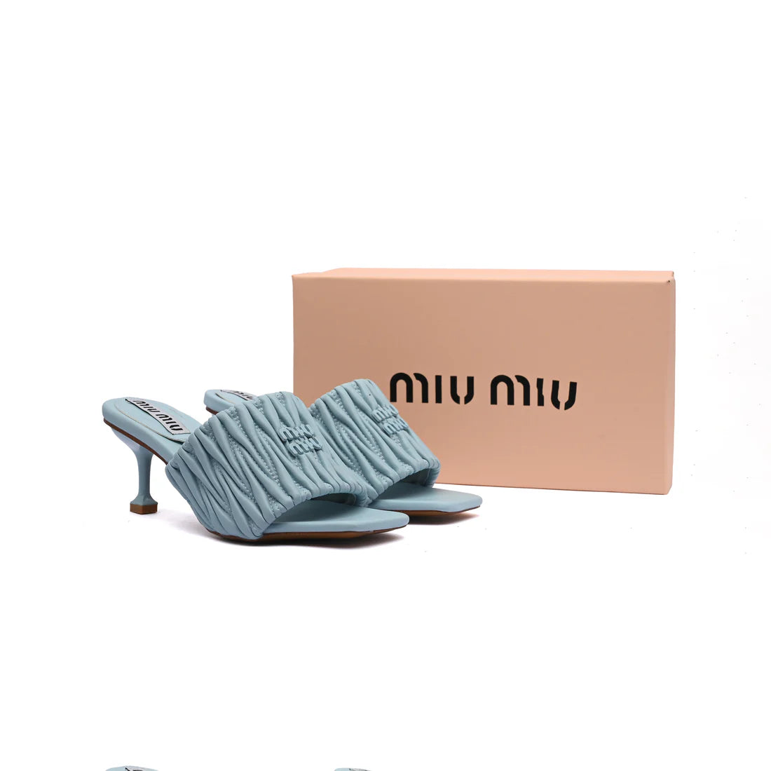 Miu Miu Slipper Designer Slides Leather Padded Front Strap Woman 52725 Baby Blue