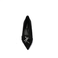Pointed Stiletto Heel Shoes In Faux Suede Crystal embellished Pump Woman 25261 Black
