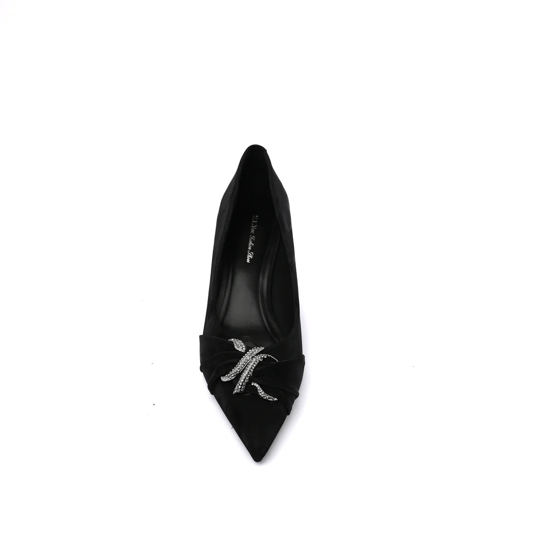 Pointed Stiletto Heel Shoes In Faux Suede Crystal embellished Pump Woman 25261 Black