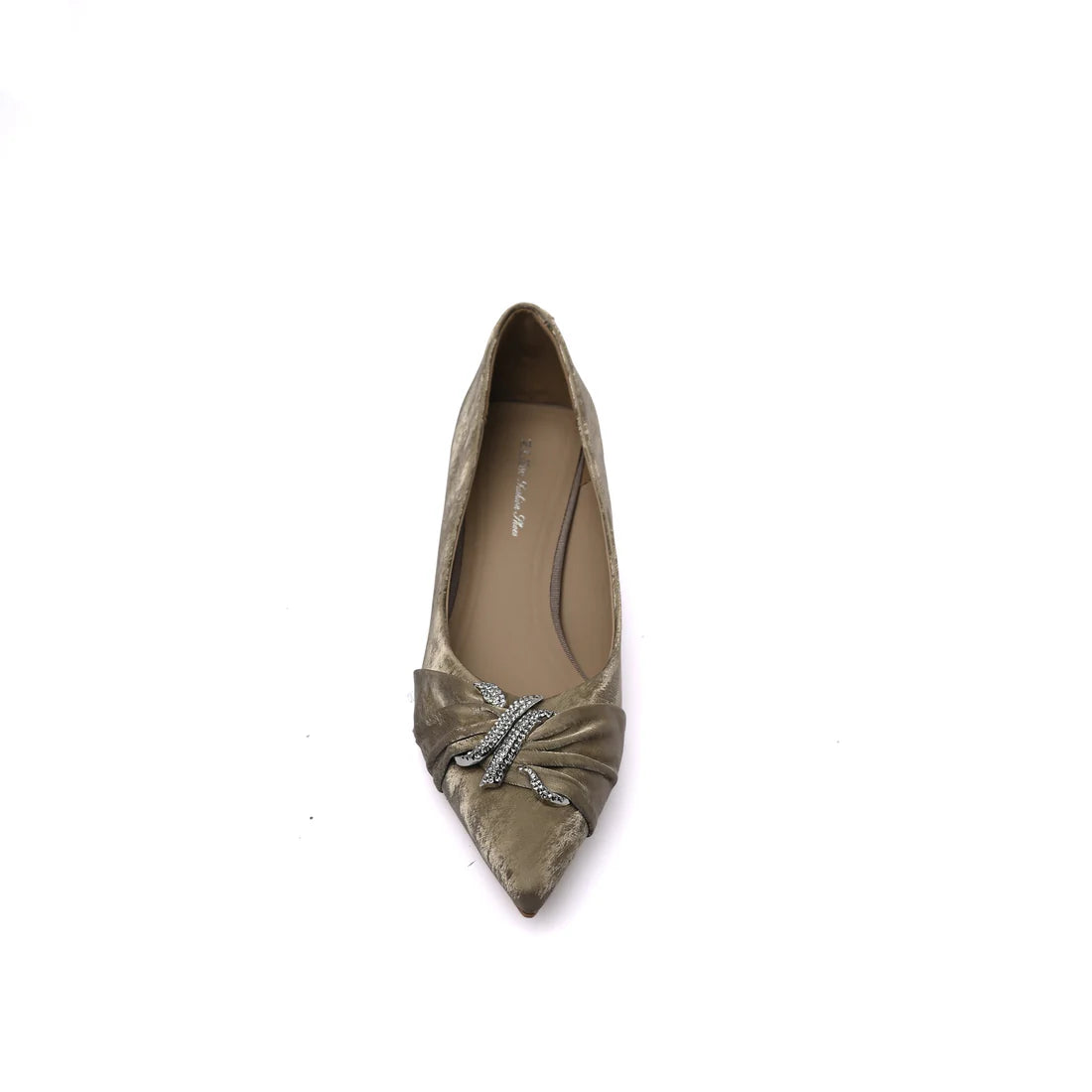 Pointed Stiletto Heel Shoes In Faux Suede Crystal embellished Pump Woman 25261 Khaki