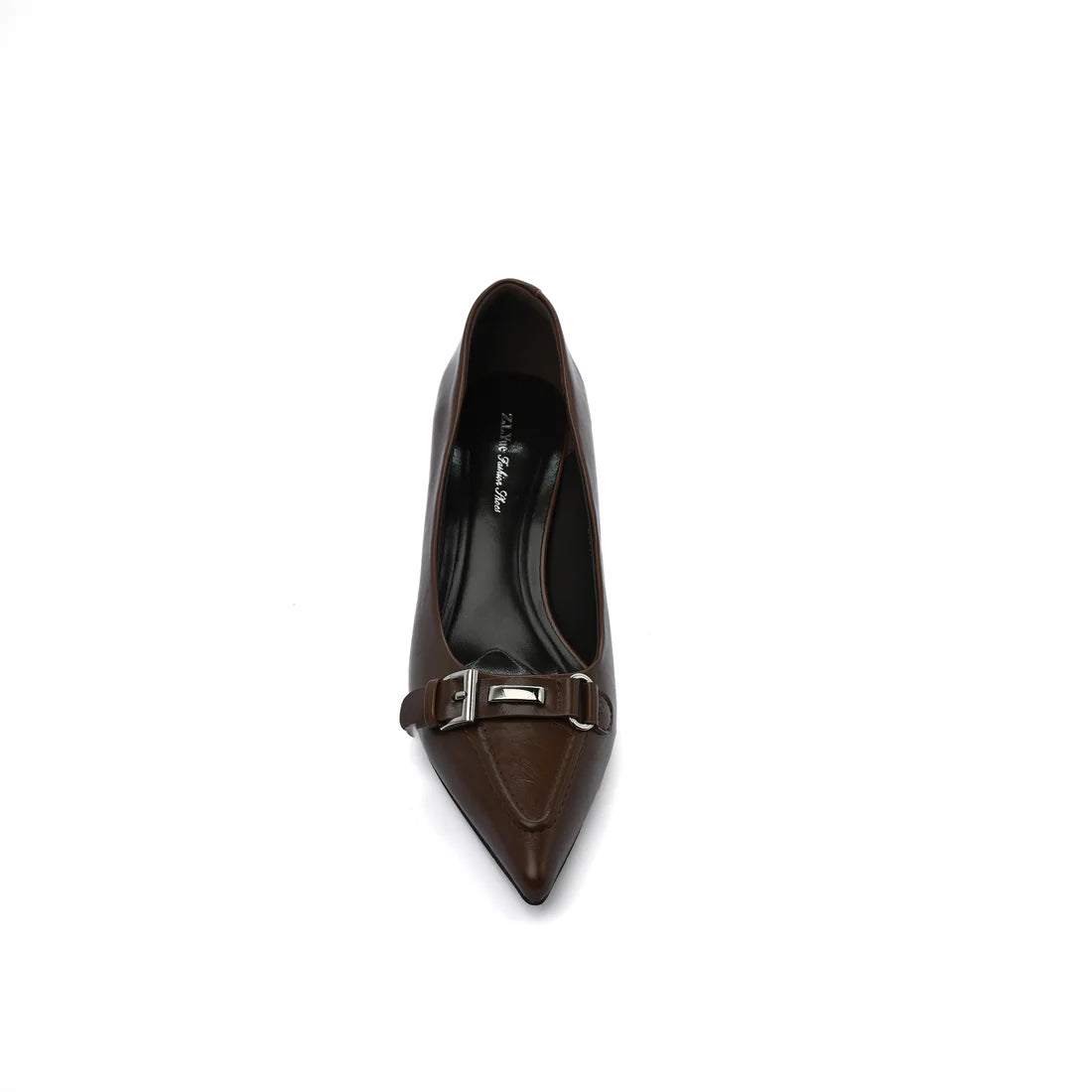 Pointed Stiletto Heel Shoes In Faux buckle Woman 25252 Brown