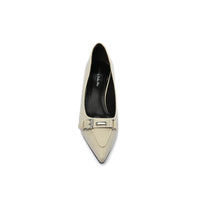 Pointed Stiletto Heel Shoes In Faux buckle Woman 25252 Beige