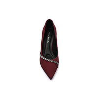 Pointed Stiletto Heel Shoes In Faux Suede Crystal embellished Pump Woman 25255 Burgundy