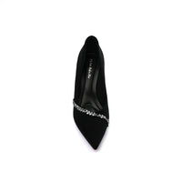 Pointed Stiletto Heel Shoes In Faux Suede Crystal embellished Pump Woman 25255 Black