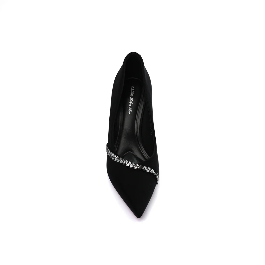 Pointed Stiletto Heel Shoes In Faux Suede Crystal embellished Pump Woman 25255 Black