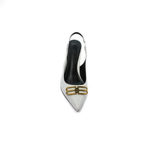 Balenciaga Square Knife BB Slingback Pumps Open Back 8812-5 White