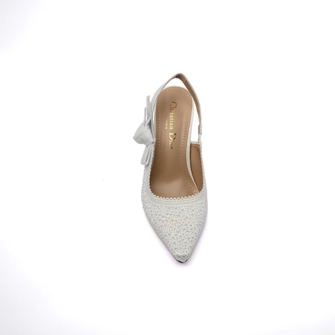 Dior Goolita Bow Crystal Mesh Mule Heels for Women 1688-1 White