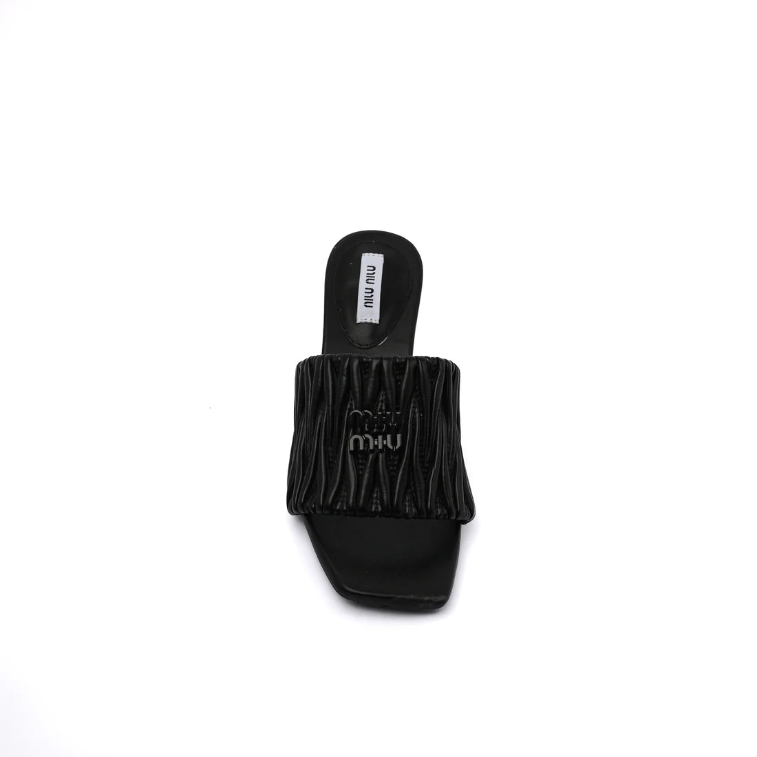 Miu Miu Slipper Designer Slides Leather Padded Front Strap Woman 52725 Black