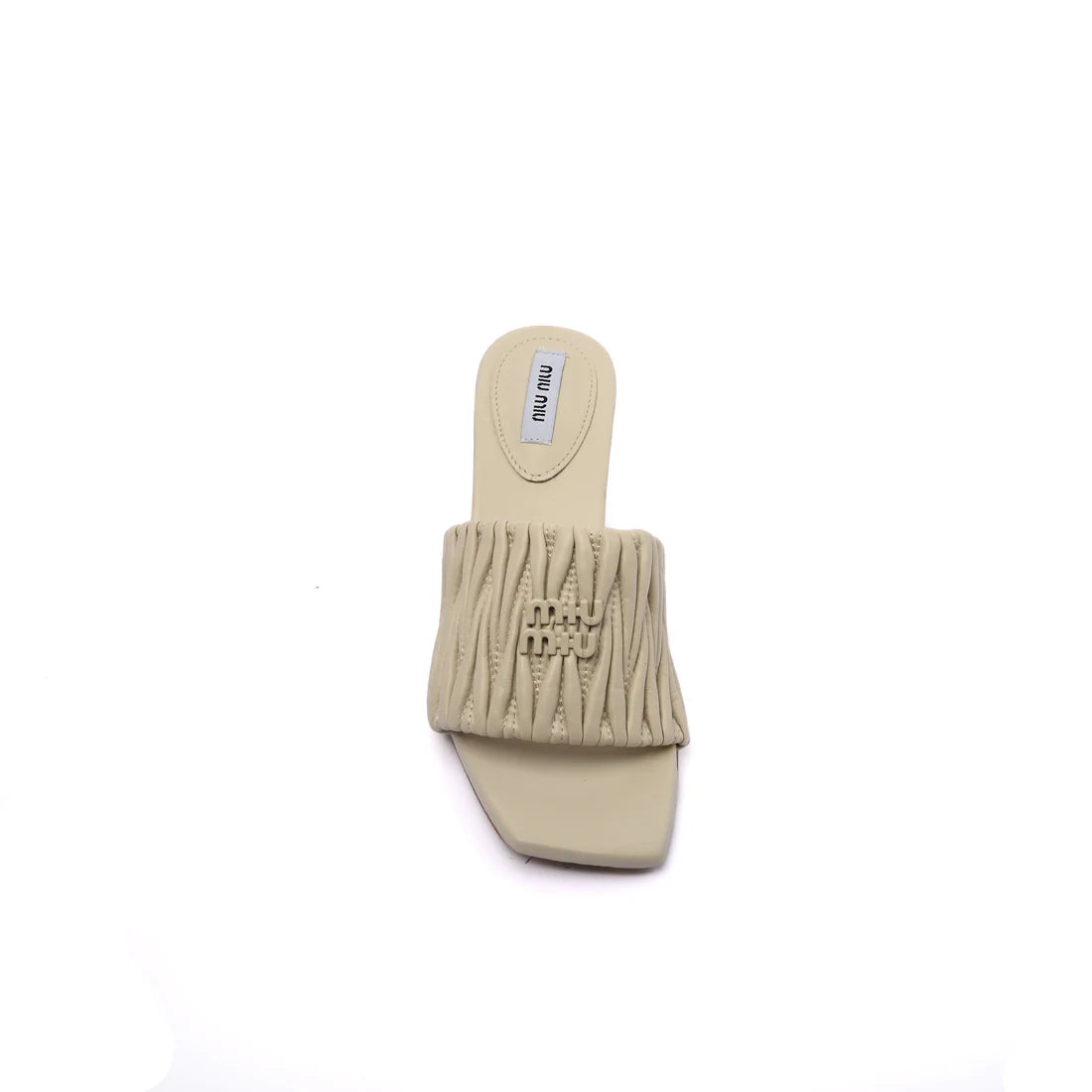 Miu Miu Slipper Designer Slides Leather Padded Front Strap Woman 52725 Beige