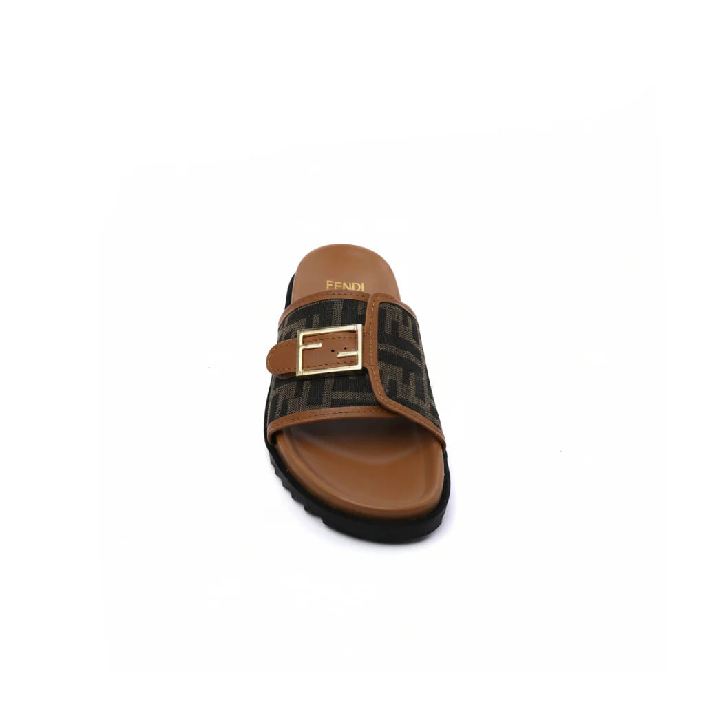 Fendi Slide Bucket Buckle Flat Slide Slipper Woman F1892-113 Olive