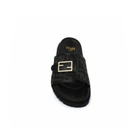 Fendi Slide Bucket Buckle Flat Slide Slipper Woman F1892-113 Black
