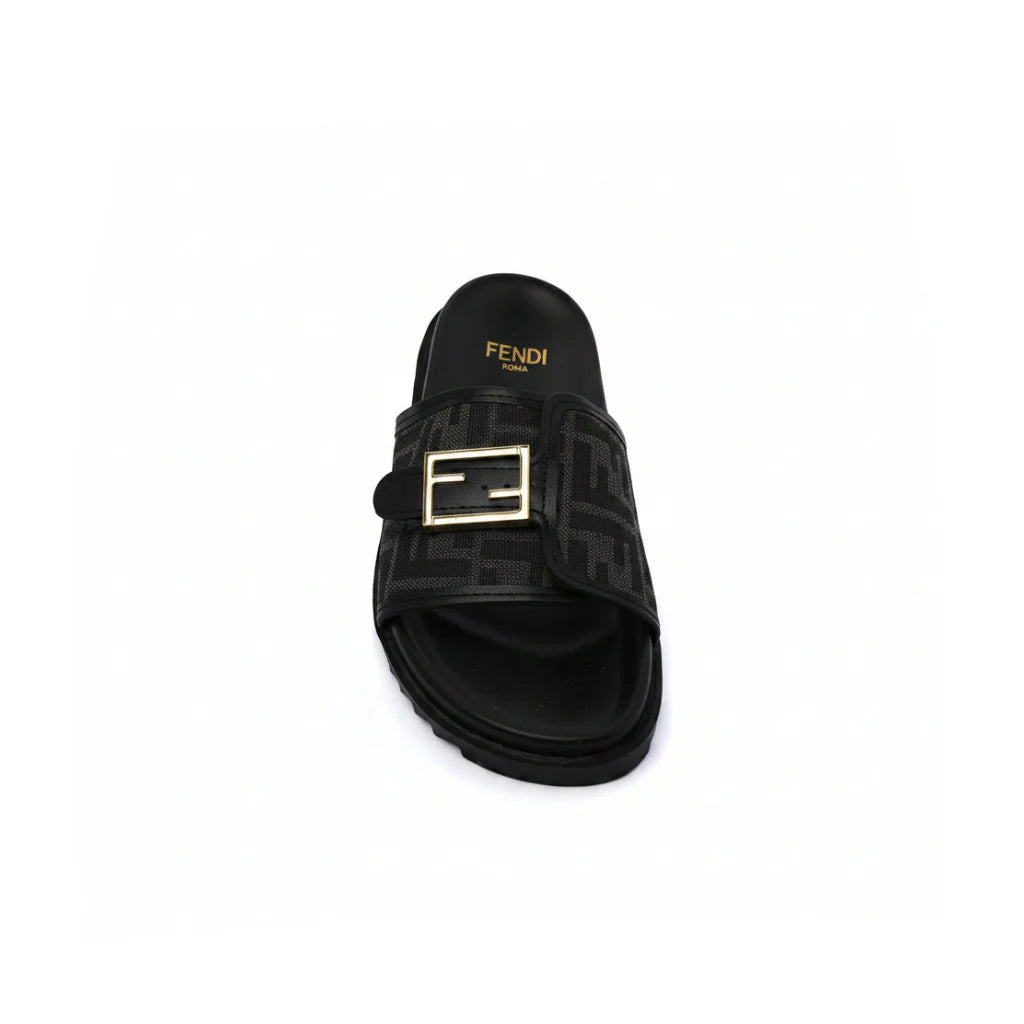 Fendi Slide Bucket Buckle Flat Slide Slipper Woman F1892-113 Black