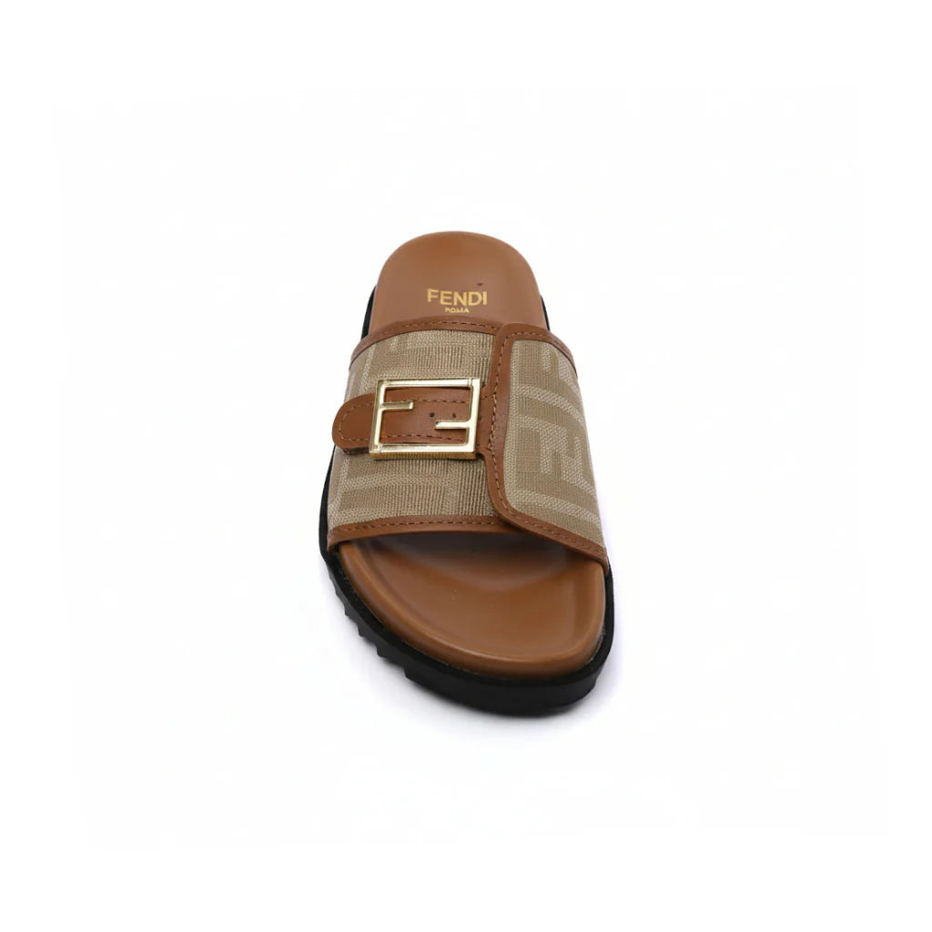 Fendi Slide Bucket Buckle Flat Slide Slipper Woman F1892-113 Beige