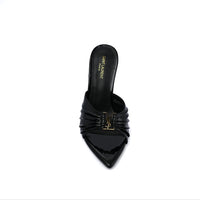 SAINT LAURENT Babylone embellished gathered glossed leather Tipped Slingback Pumps Woman Y5316-2 Black