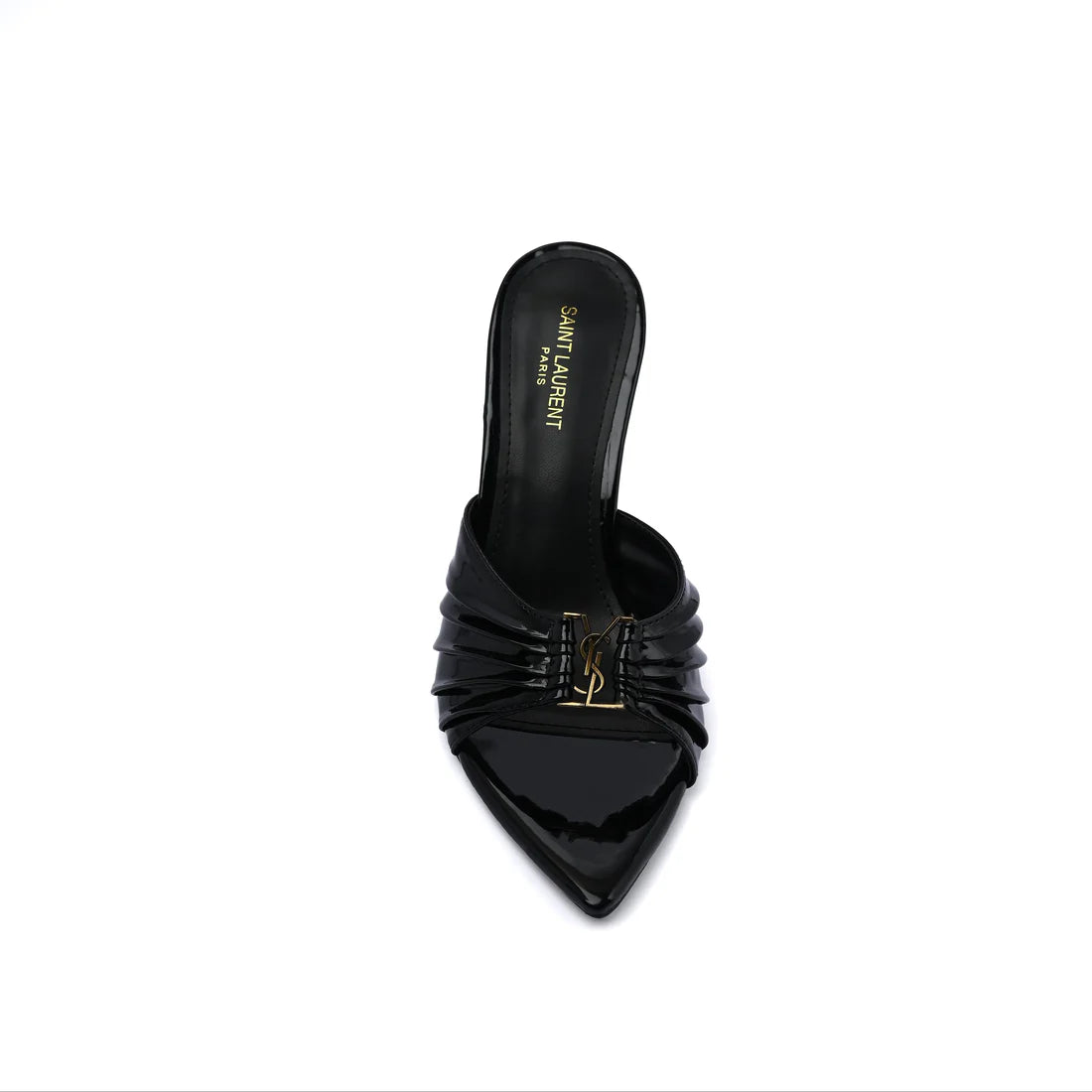 SAINT LAURENT Babylone embellished gathered glossed leather Tipped Slingback Pumps Woman Y5316-2 Black