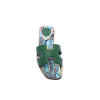 Hermes Leather Oran Flat Slide Sandals Woman H38-30 Green