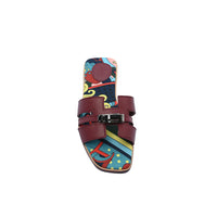 Hermès Giulia Oran Flat Sandals Plated Kelly Buckle Women H9-32 Burgundy