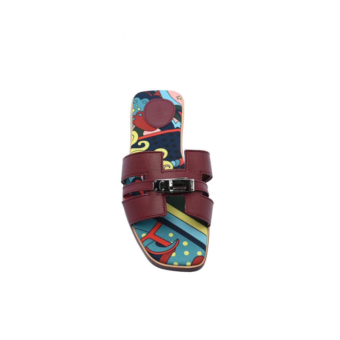 Hermès Giulia Oran Flat Sandals Plated Kelly Buckle Women H9-32 Burgundy