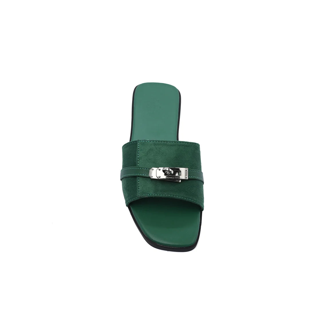 Hermes Giulia Sandal In Suede Goatskin And Calfskin With Iconic Palladium-Plated Kelly Buckle Woman H9-25 Green