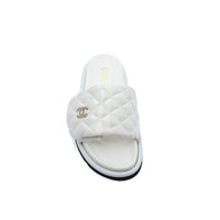 Chanel Lambskin Quilted CC Espadrille Slip On Slipper Woman 9958-8 White