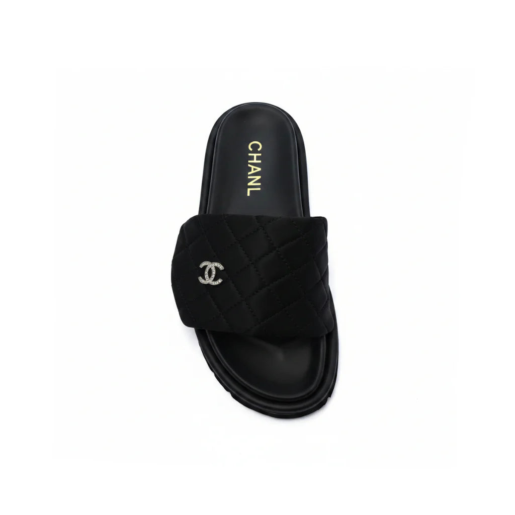 Chanel Lambskin Quilted CC Espadrille Slip On Slipper Woman 9958-8 Black
