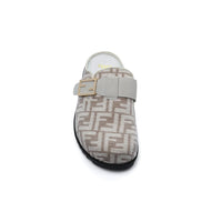 Fendi Fabric Jacquard Nappa FF Sabot Mules Feel Slippers Woman 985-2 Beige