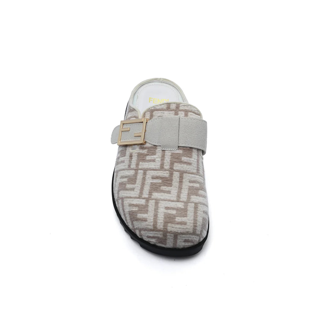 Fendi Fabric Jacquard Nappa FF Sabot Mules Feel Slippers Woman 985-2 Beige