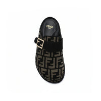 Fendi Fabric Jacquard Nappa FF Sabot Mules Feel Slippers Woman 985-2 Black