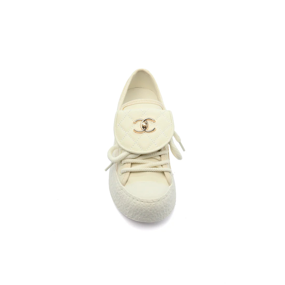 Chanel Platform Suede Calfskin Sneakers Woman F3669 White