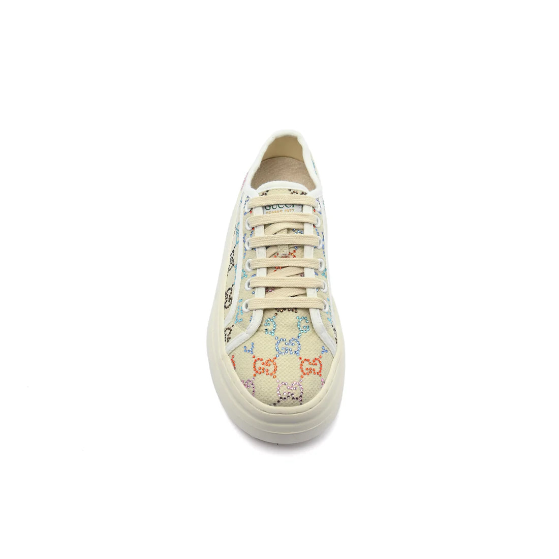 Gucci GG Embellished Lamé Platform Sneakers Women Q72165 Beige
