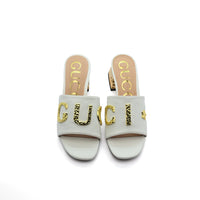 Gucci Logo Leather Flat Gols Sandals Interlocking Out Sandal Woman 666-7 White