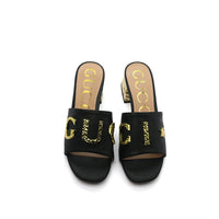 Gucci Logo Leather Flat Gols Sandals Interlocking Out Sandal Woman 666-7 Black