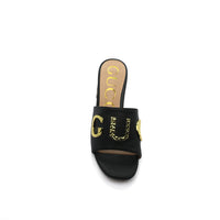 Gucci Logo Leather Flat Gols Sandals Interlocking Out Sandal Woman 666-7 Black