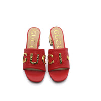 Gucci Logo Leather Flat Gols Sandals Interlocking Out Sandal Woman 666-7 Red