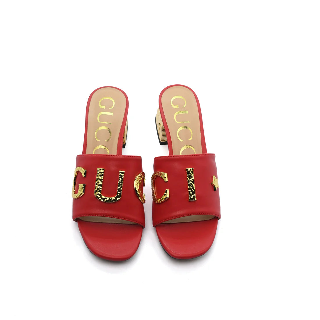 Gucci Logo Leather Flat Gols Sandals Interlocking Out Sandal Woman 666-7 Red