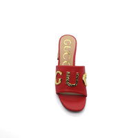Gucci Logo Leather Flat Gols Sandals Interlocking Out Sandal Woman 666-7 Red