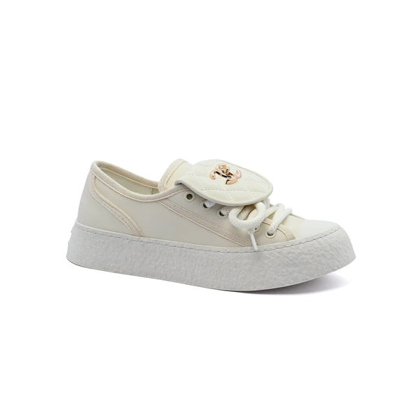 Chanel Platform Suede Calfskin Sneakers Woman F3669 White